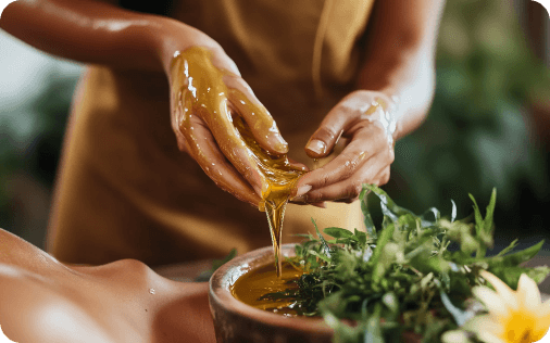 wellness-practitioner-prepares-natural-oil-soothing-massage-tranquil-spa-setting-surrounded-by-greenery-aromatic-herbs